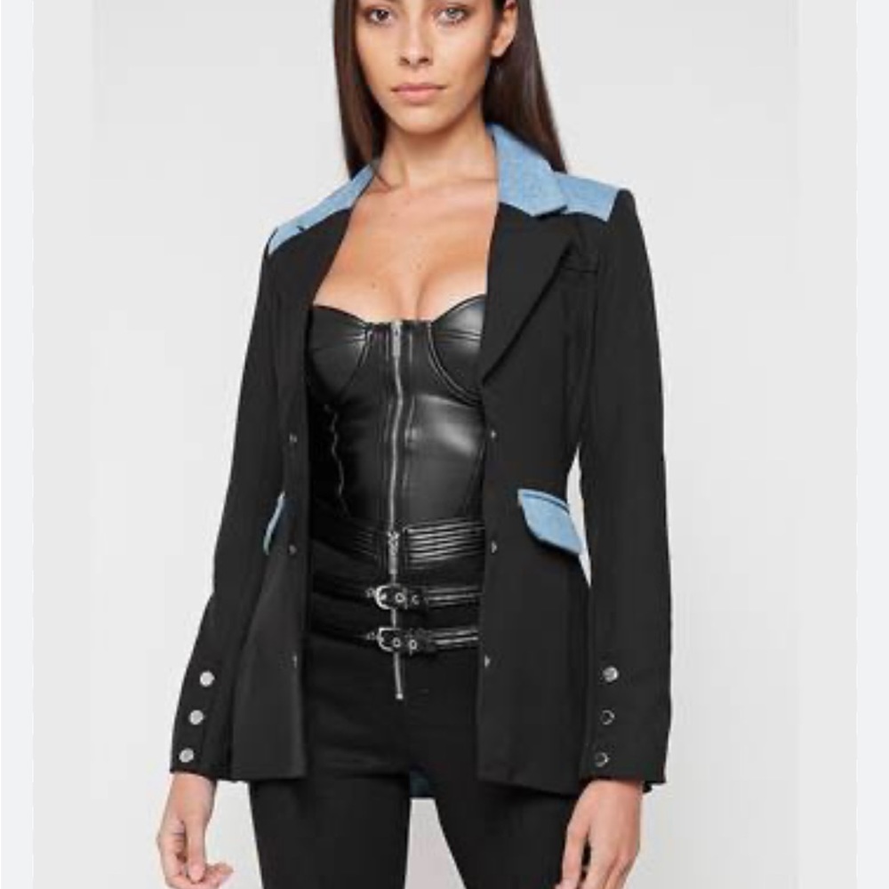 Maniere De Voir Black & Denim Blazer Jacket
